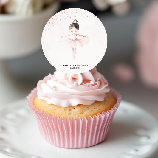Elegante ballerina roze verjaardag ronde sticker