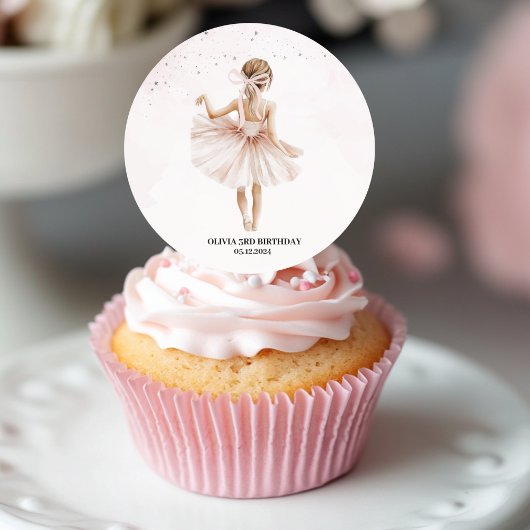 Elegante ballerina roze verjaardag ronde sticker