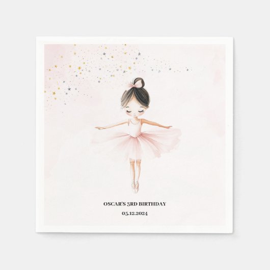 Elegante ballerina roze verjaardag servet (Voorkant)