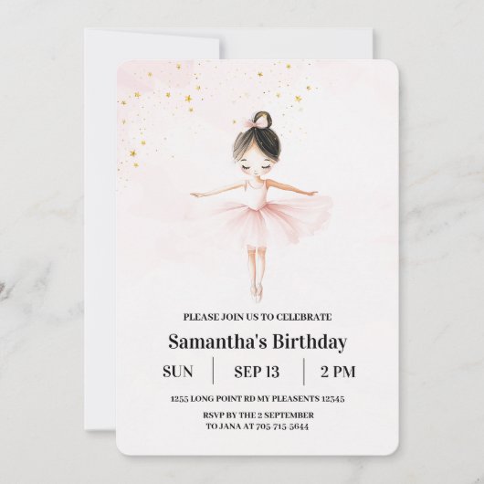 Elegante Ballerina Roze Verjaardag Uitnodiging (Voorkant)