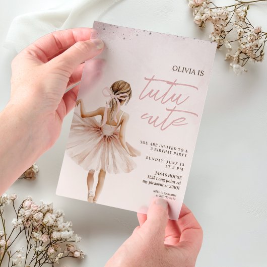 Elegante ballerina roze verjaardag vellum uitnodigingen