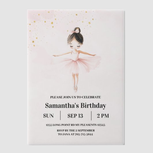 Elegante ballerina roze verjaardag vellum uitnodigingen (Voorkant)