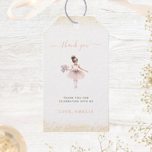 Elegante Ballerina Verjaardagsmeisje Roze Bloemen Cadeaulabel