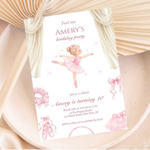 Elegante Ballerina Verjaardagsuitnodiging Roze Bal Kaart