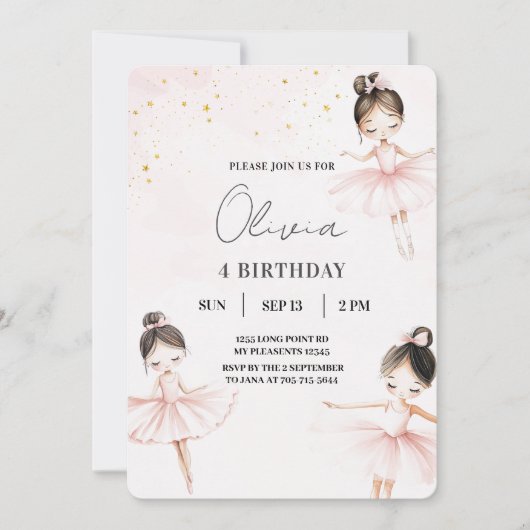 Elegante Ballerina's Roze Verjaardag Kaart (Voorkant)