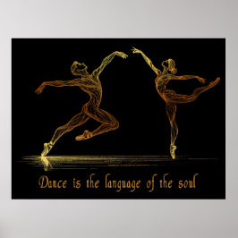 Elegante balletdansers in elegante gouden lijnkuns poster