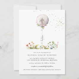 Elegante ballon Floral Baptism uitnodiging