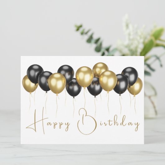 Elegante ballonnen Modern Script Gelukkige Verjaar Kaart (Staand voorkant)