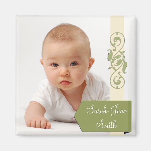 Elegante Banner Baby Foto Keepsake - Groen Magneet (Voorkant)
