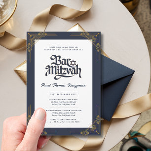 Elegante BAR MITZVAH Kwaliteit Navy Gold Modern Kaart