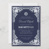 Elegante bar Mitzvah Navy Blue Silver Grey Kaart (Voorkant)