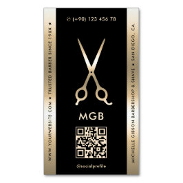 Elegante Barber Barbershop Zwart Gouden Schaar Magnetisch Visitekaartje
