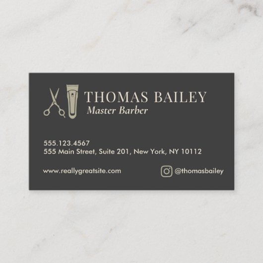 Elegante Barber Buzzer en Schaar QR Visitekaartje (Voorkant)