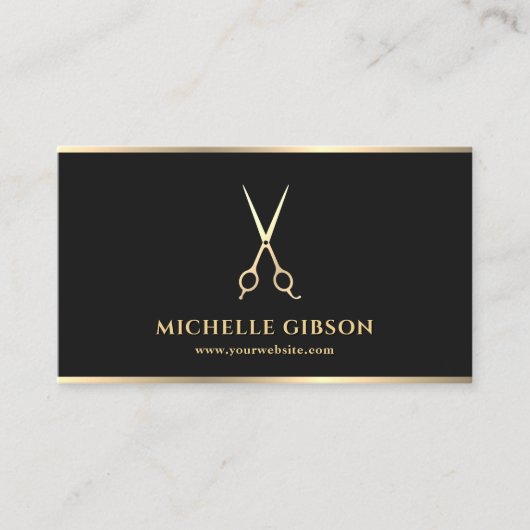 Elegante Barber Minimal Scissors Barbershop Zwart Visitekaartje (Voorkant)