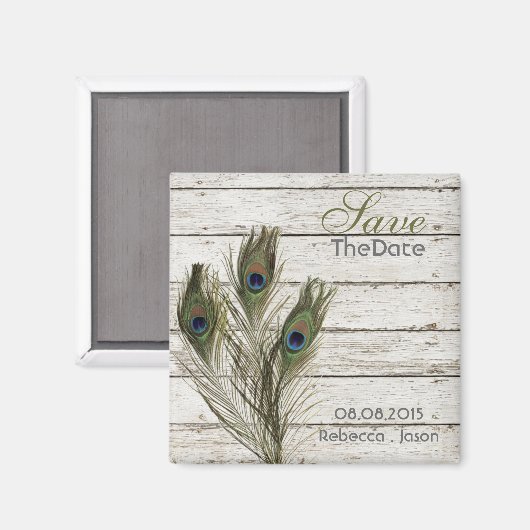 Elegante Barnwood Peacock bewaar de datum Magneet (Voorkant / Achterkant)