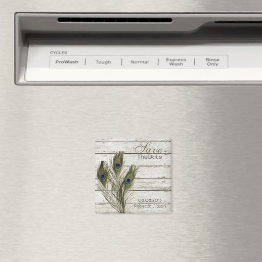 Elegante Barnwood Peacock bewaar de datum Magneet (Insitu (Vaatwasser))