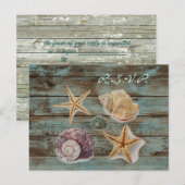 Elegante Barnwood Seashells Beach Wedding RSVP Uitnodiging Briefkaart (Voorkant / Achterkant)
