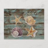 Elegante Barnwood Seashells Beach Wedding RSVP Uitnodiging Briefkaart (Voorkant)