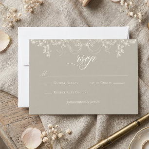 Elegante Barok Antieke Neutrale Tannige Ivoren Bru RSVP Kaartje
