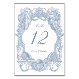 Elegante  Barok Blauw Toile Lijst bruiloft Kaart