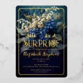 Elegante Barok Blauwe Bloemen Verrassing 21ste Ver Folie Uitnodiging (Voorkant)