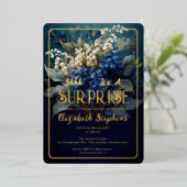 Elegante Barok Blauwe Bloemen Verrassing 21ste Ver Folie Uitnodiging (Staand Voorkant)