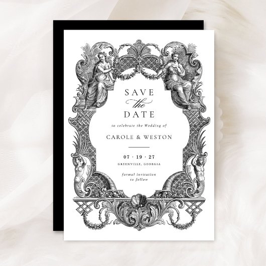 Elegante  Barok Bloemen Huwelijk Save Date Kaart