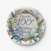 Elegante Barok Bloemen Lijst 100ste Verjaardag Par Papieren Bordje (Voorkant)