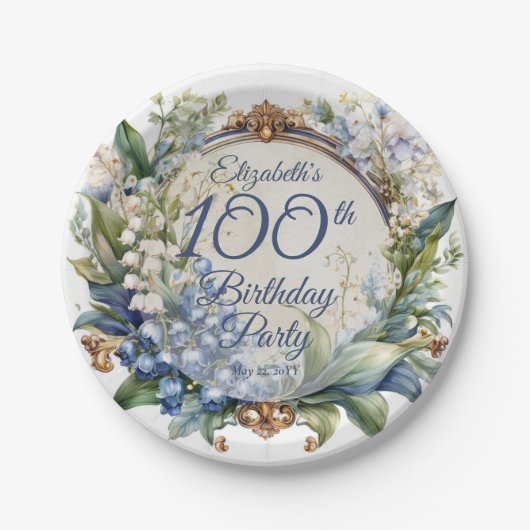 Elegante Barok Bloemen Lijst 100ste Verjaardag Par Papieren Bordje (Voorkant)