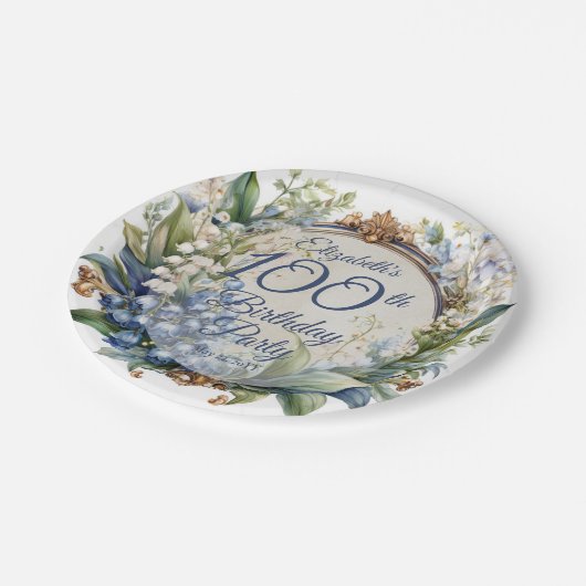 Elegante Barok Bloemen Lijst 100ste Verjaardag Par Papieren Bordje (Gekanteld)