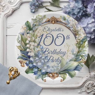 Elegante Barok Bloemen Lijst 100ste Verjaardag Par Papieren Bordje
