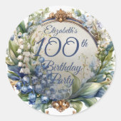 Elegante Barok Bloemen Lijst 100ste Verjaardag Par Ronde Sticker (Voorkant)