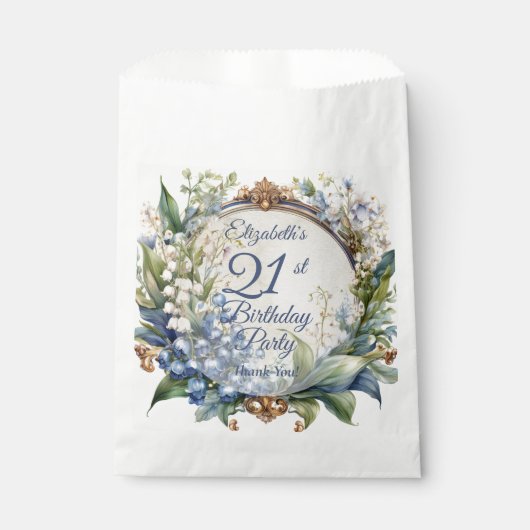 Elegante Barok Bloemen Lijst 21ste Verjaardag Part Bedankzakje (Voorkant)