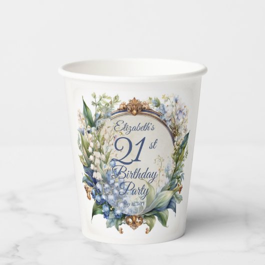 Elegante Barok Bloemen Lijst 21ste Verjaardag Part Papieren Bekers (Achterkant)