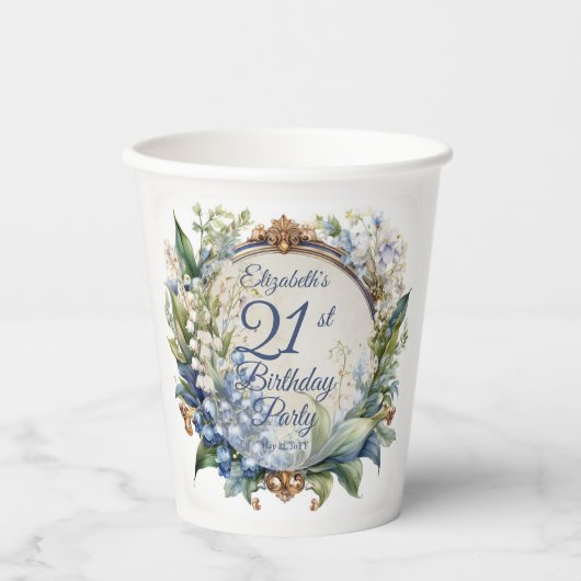 Elegante Barok Bloemen Lijst 21ste Verjaardag Part Papieren Bekers (Voorkant)