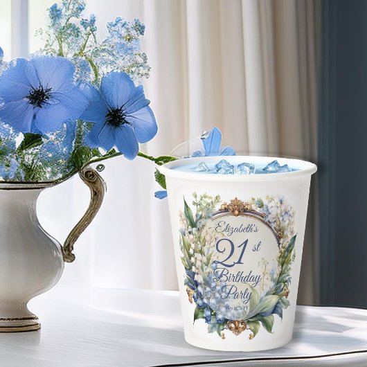 Elegante Barok Bloemen Lijst 21ste Verjaardag Part Papieren Bekers