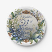 Elegante Barok Bloemen Lijst 21ste Verjaardag Part Papieren Bordje (Voorkant)