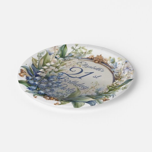 Elegante Barok Bloemen Lijst 21ste Verjaardag Part Papieren Bordje (Gekanteld)