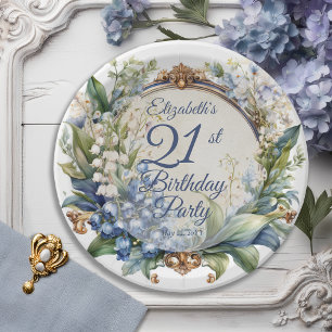 Elegante Barok Bloemen Lijst 21ste Verjaardag Part Papieren Bordje