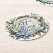 Elegante Barok Bloemen Lijst 21ste Verjaardag Part Ronde Kartonnen Onderzetter (Gebogen)