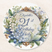 Elegante Barok Bloemen Lijst 21ste Verjaardag Part Ronde Kartonnen Onderzetter (Voorkant)