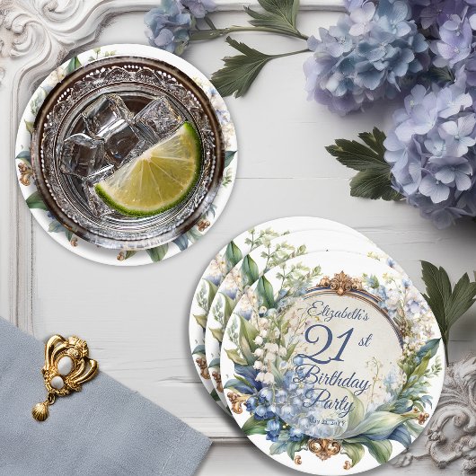 Elegante Barok Bloemen Lijst 21ste Verjaardag Part Ronde Kartonnen Onderzetter