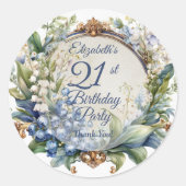 Elegante Barok Bloemen Lijst 21ste Verjaardag Part Ronde Sticker (Voorkant)
