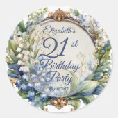 Elegante Barok Bloemen Lijst 21ste Verjaardag Part Ronde Sticker (Voorkant)