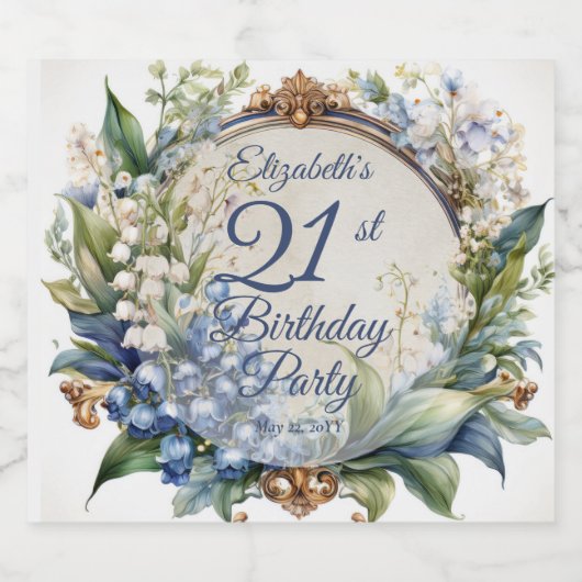 Elegante Barok Bloemen Lijst 21ste Verjaardag Part Sparkling Wijnetiket (Enkel label)