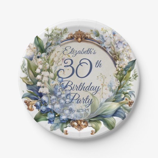 Elegante Barok Bloemen Lijst 30ste Verjaardag Part Papieren Bordje (Voorkant)