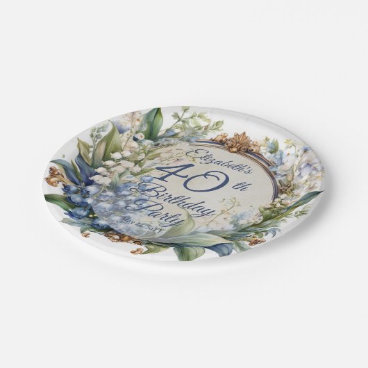 Elegante Barok Bloemen Lijst 40ste Verjaardag Part Papieren Bordje (Gekanteld)