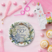 Elegante Barok Bloemen Lijst 50ste Verjaardag Part Papieren Bordje (Feest)