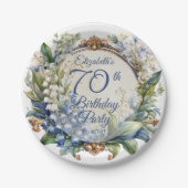 Elegante Barok Bloemen Lijst 70ste Verjaardag Part Papieren Bordje (Voorkant)