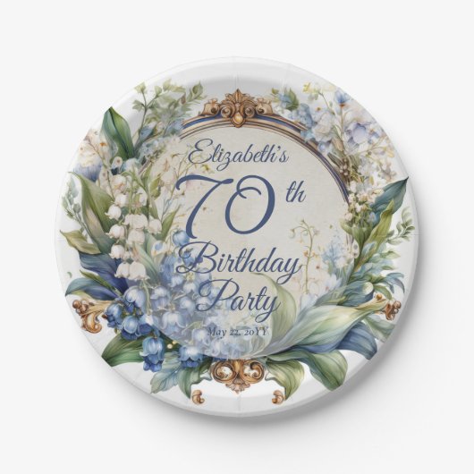 Elegante Barok Bloemen Lijst 70ste Verjaardag Part Papieren Bordje (Voorkant)